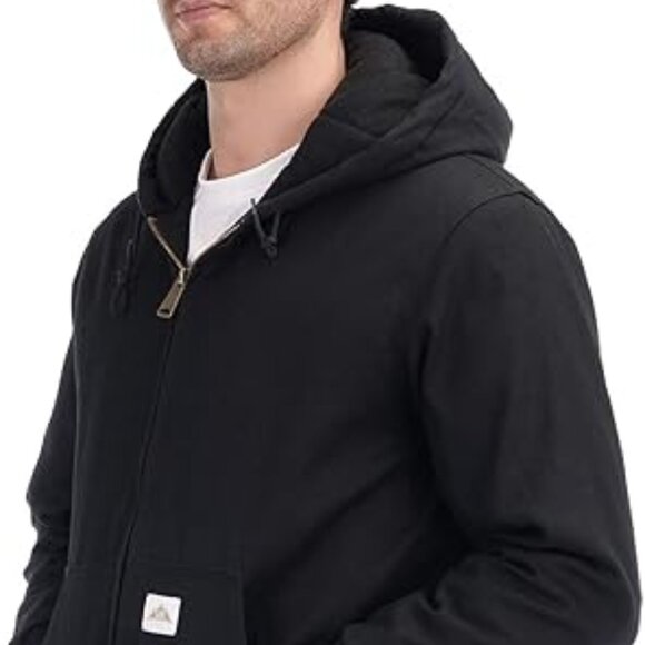 Men's L Heavy Duty Black Loose Fit Quilted Lined Workwear Waterproof Hooded NWT - Picture 3 of 7
